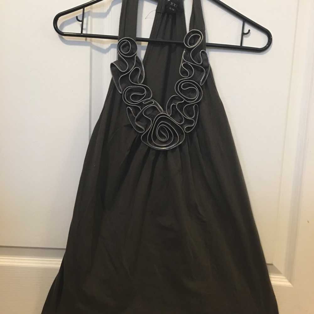 Army Green, Zipper Detail Halter